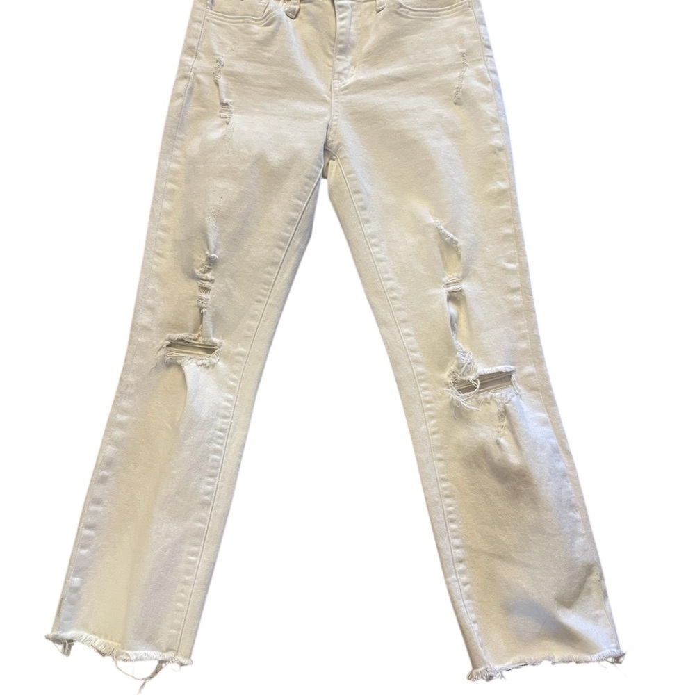Flying Monkey‎ Jeans Straight Leg Raw Edge Frayed Hem Stretch White - Size 26